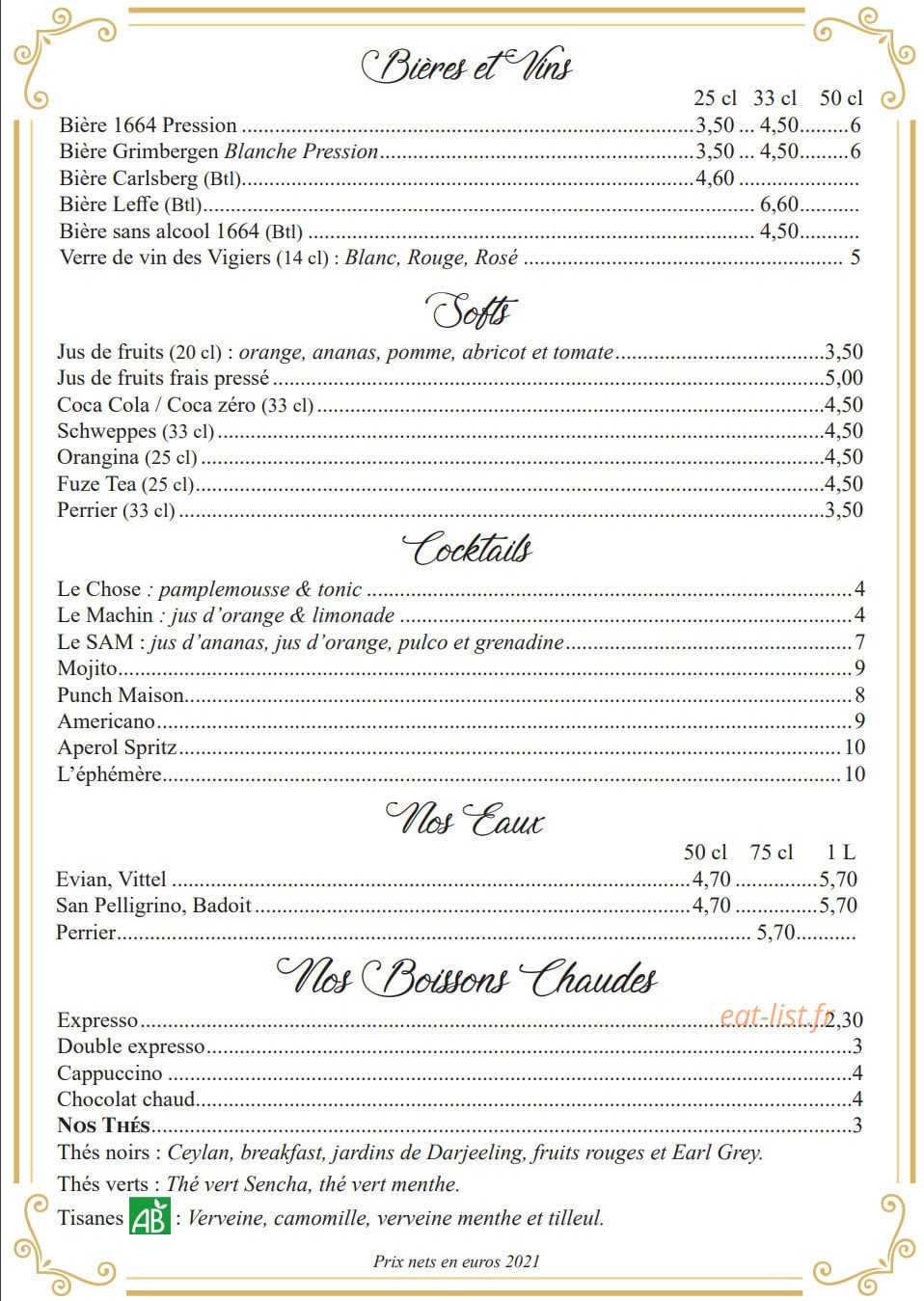 Bistrot des Vigiers — carte page 2