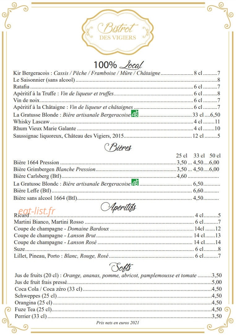 Bistrot des Vigiers — carte page 3