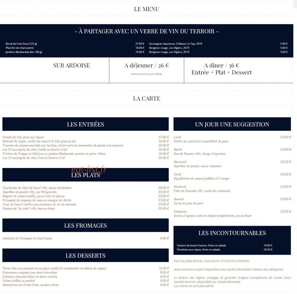Bistrot des Vigiers — carte page 8