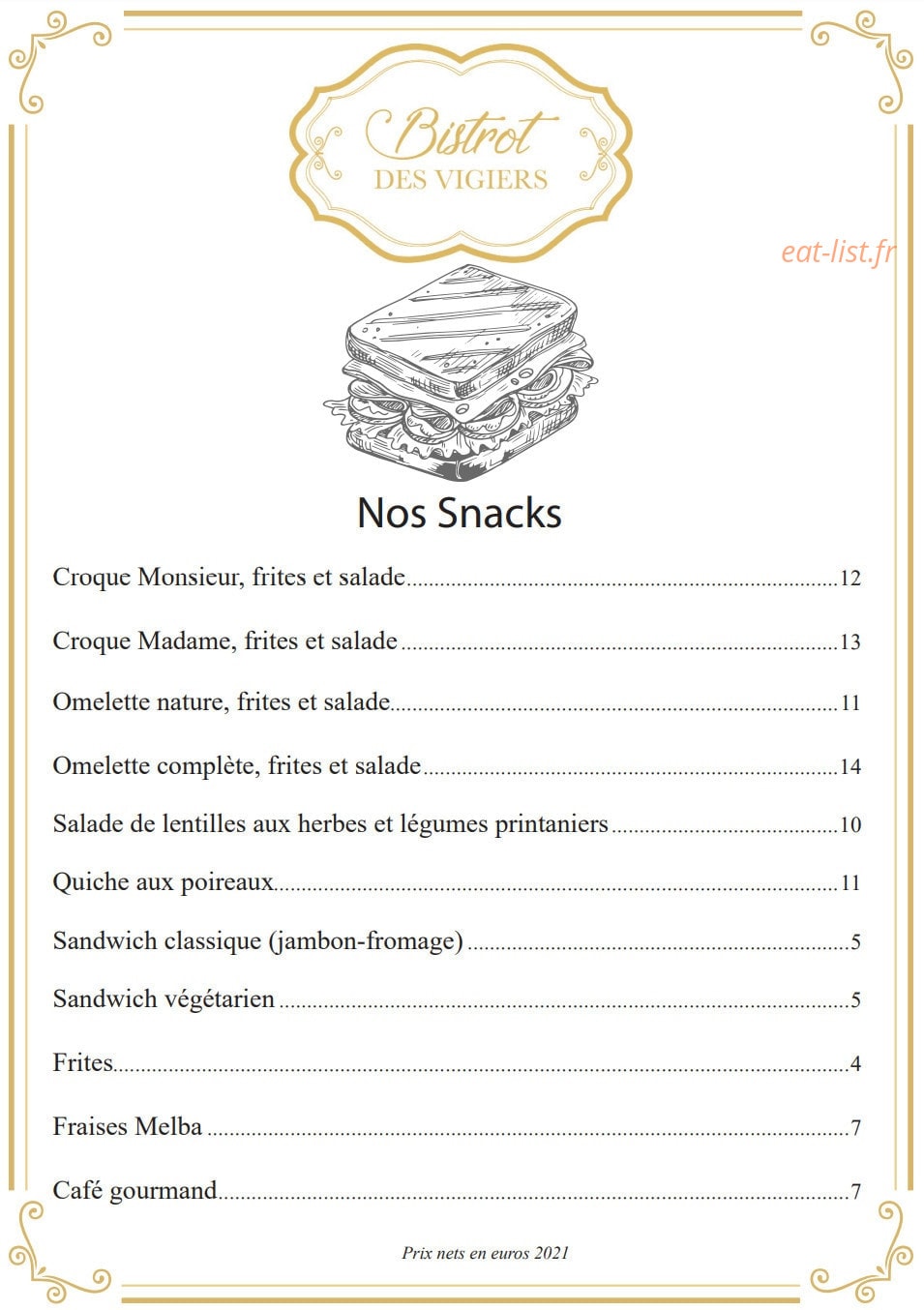 Bistrot des Vigiers — carte page 1