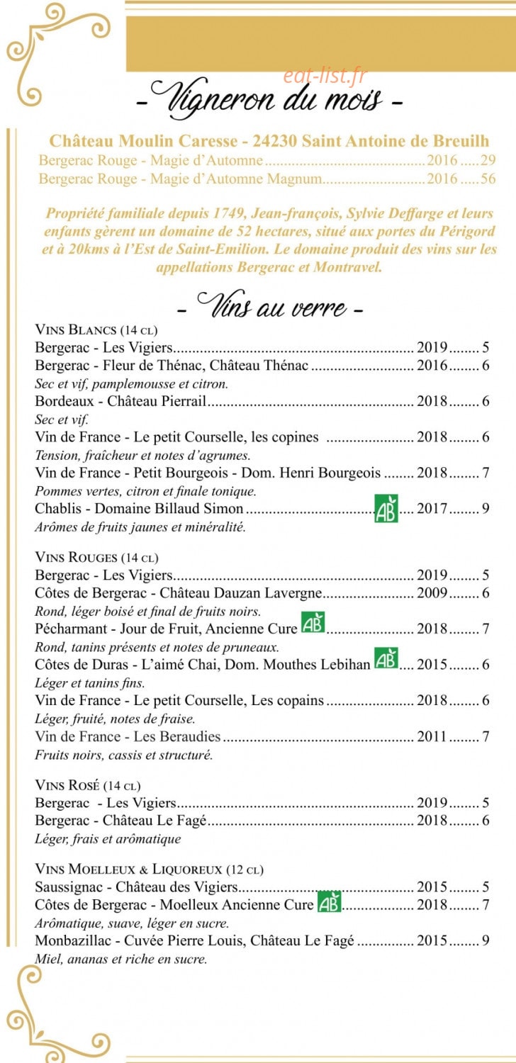 Bistrot des Vigiers — carte page 5