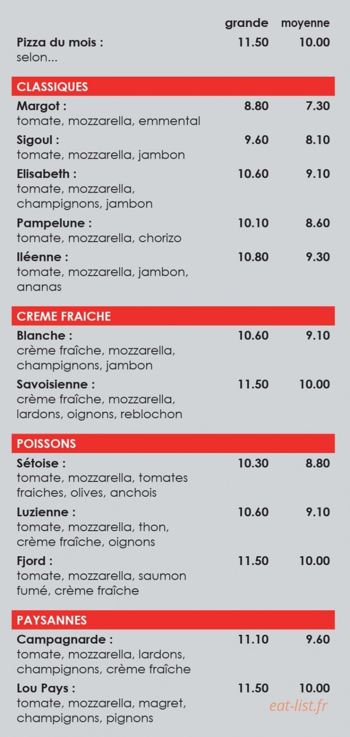 Carte et menu de Chépaou à Sigoulès-et-Flaugeac  — Pizzas