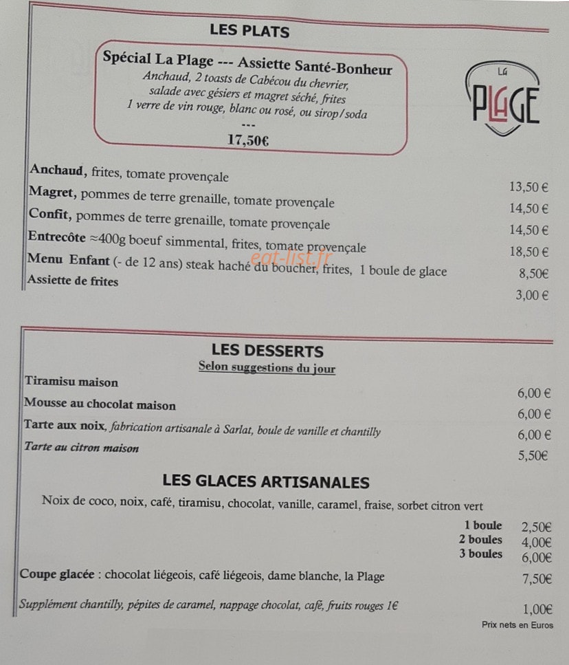 Brasserie la plage — carte page 2