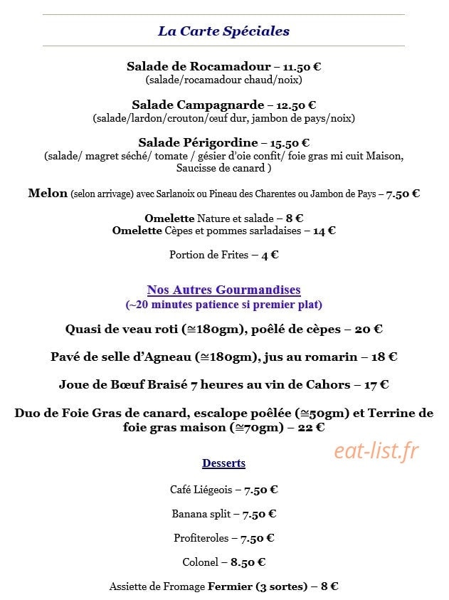 Hôtel du Pont et Restaurant — carte page 1