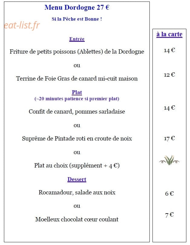 Hôtel du Pont et Restaurant — carte page 4