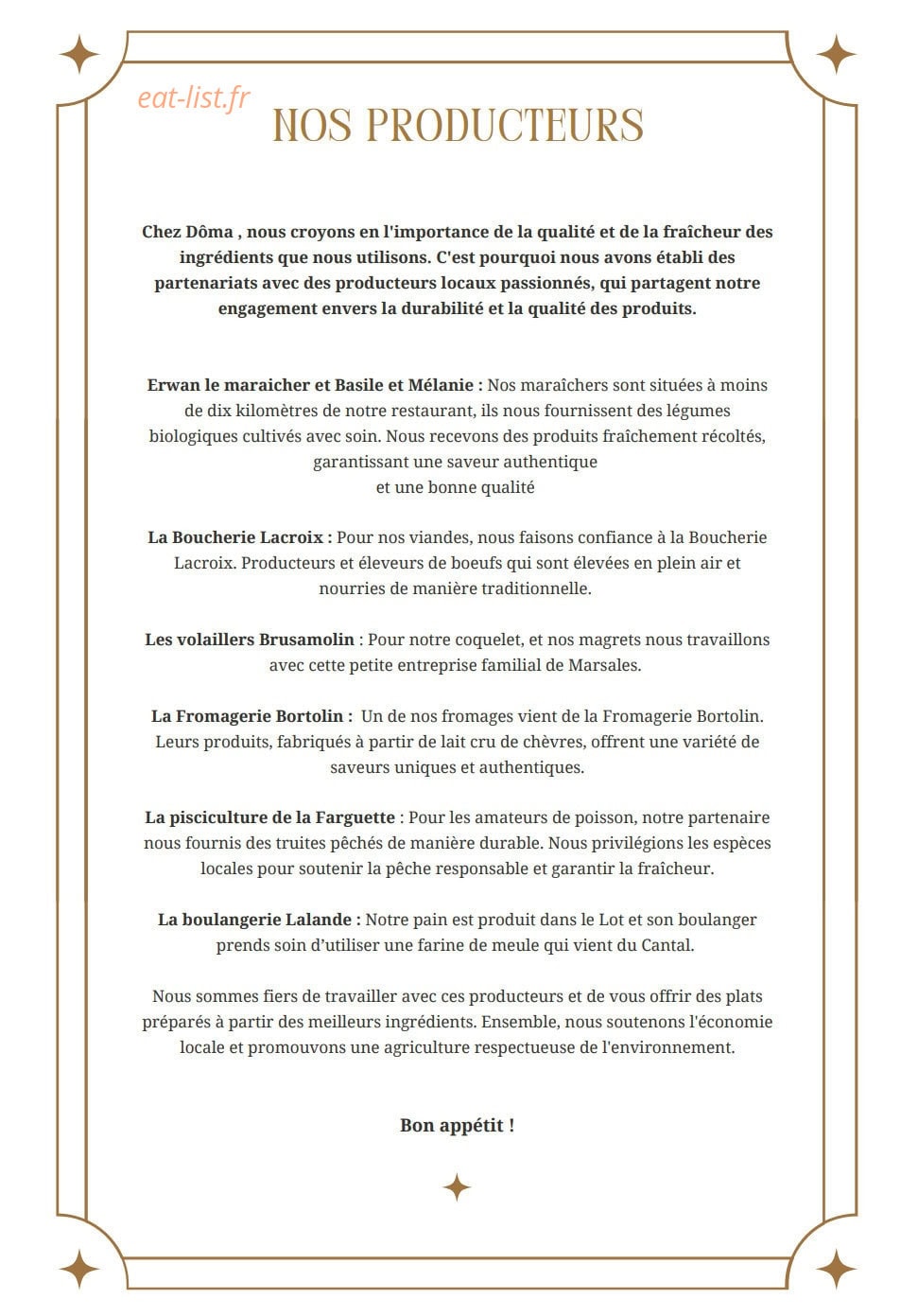 Restaurant Dôma — carte page 6