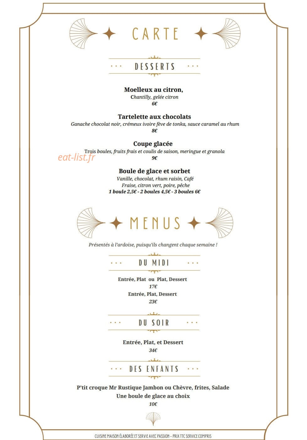 Restaurant Dôma — carte page 3