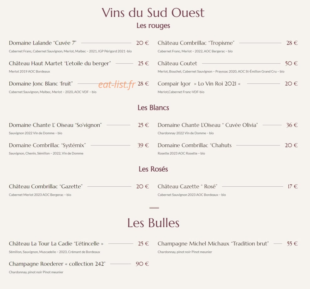Restaurant Dôma — carte page 8