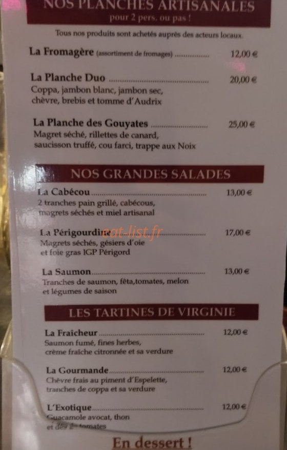 Au Chai des Gouyates — carte page 1