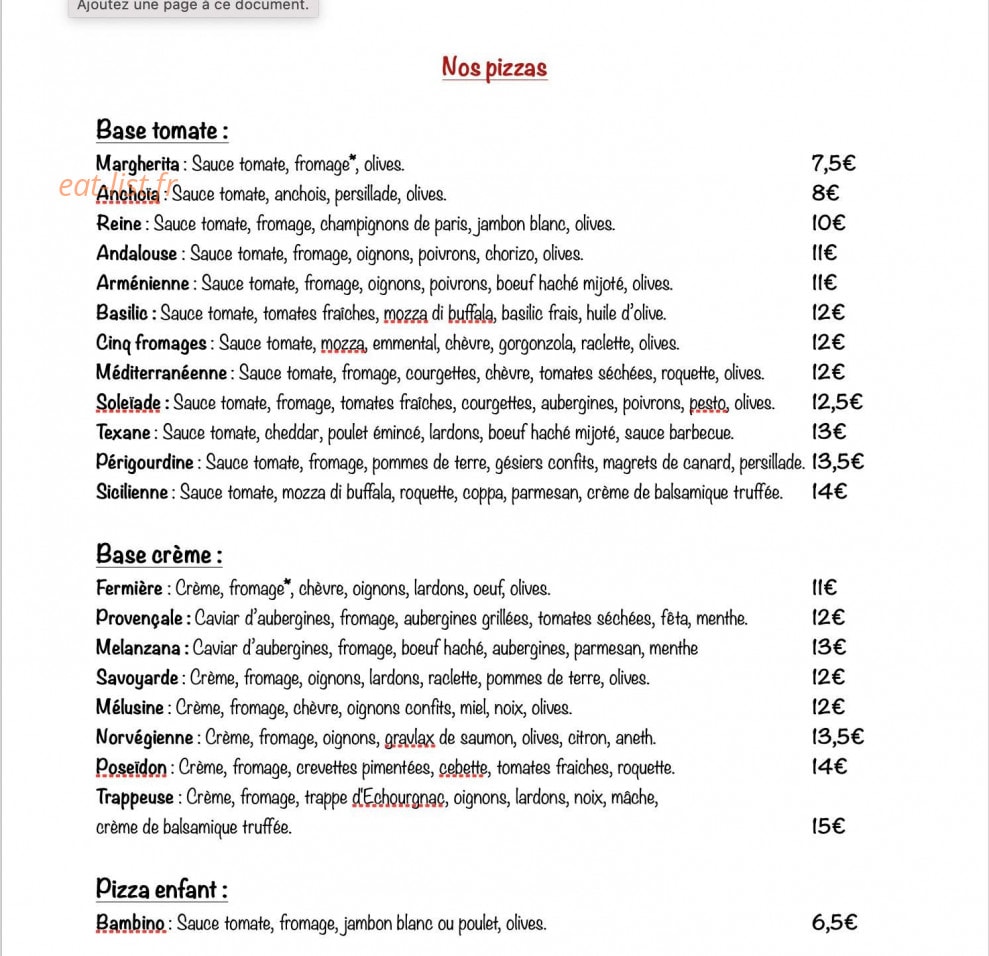 Le Basilic — carte page 1
