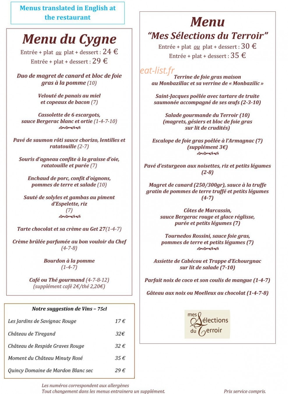 Le Cygne 2 étoiles — carte page 2
