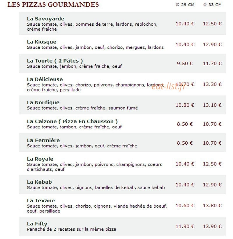 Le Kiosque à Pizzas — carte page 1