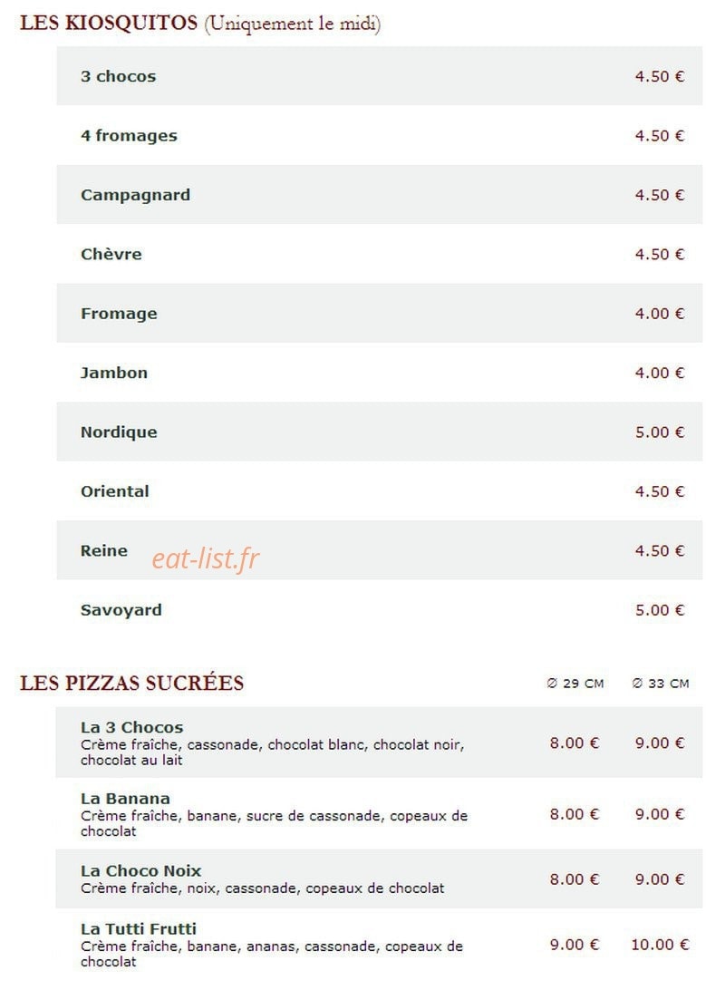 Le Kiosque à Pizzas — carte page 3
