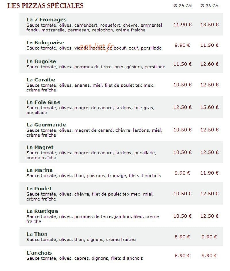 Le Kiosque à Pizzas — carte page 2