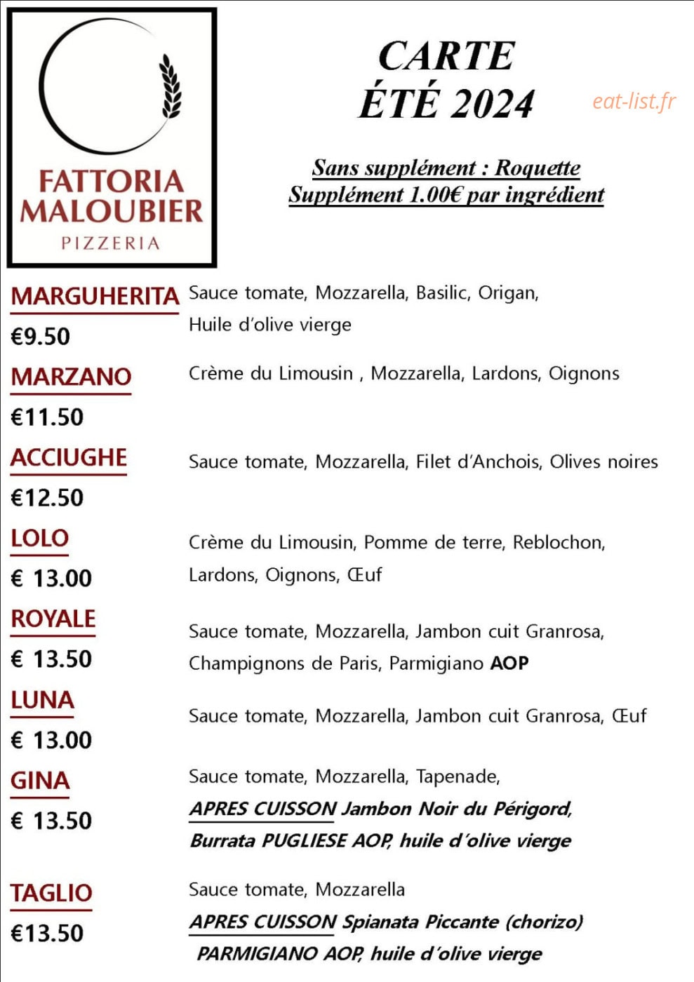 Fattoria Maloubier — carte page 1