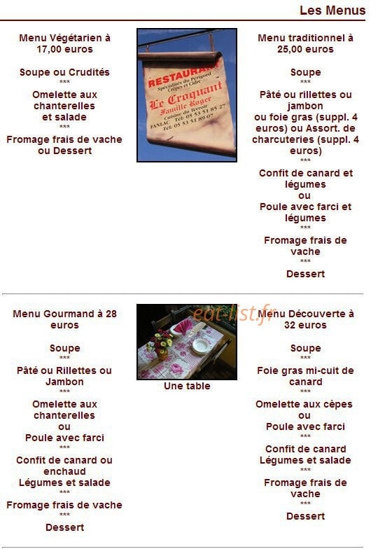 Restaurant Le Croquant — carte page 1