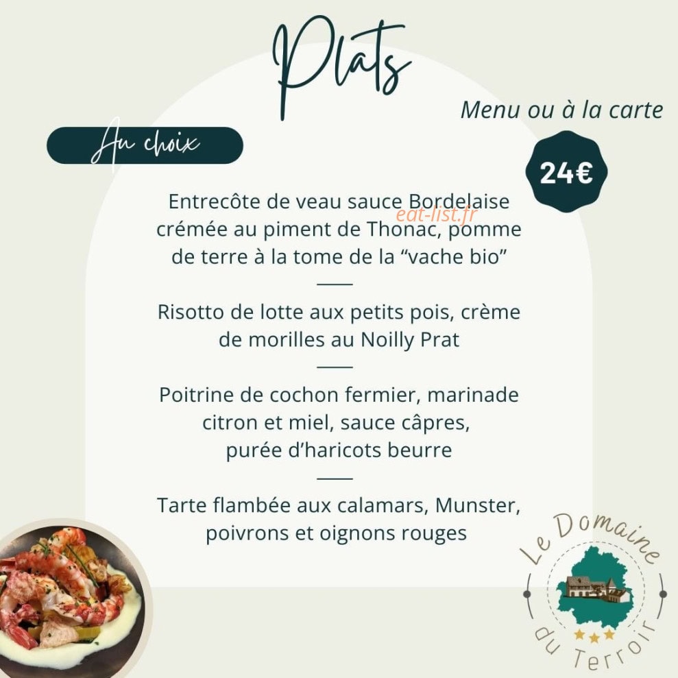 Carte et menu de Le domaine du Terroir à La Chapelle Aubareil — Les plats
