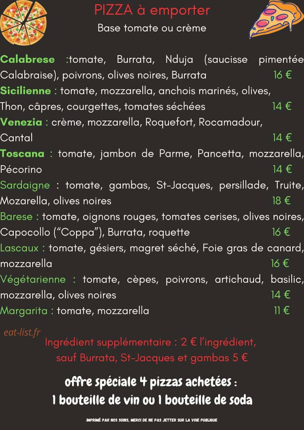 Carte et menu de Le domaine du Terroir à La Chapelle Aubareil — Les pizzas