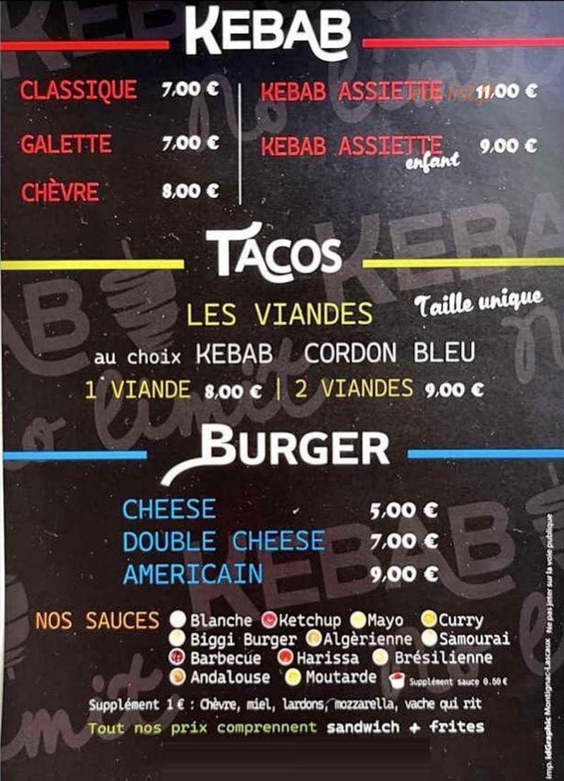 Kebab No Limit — carte page 1