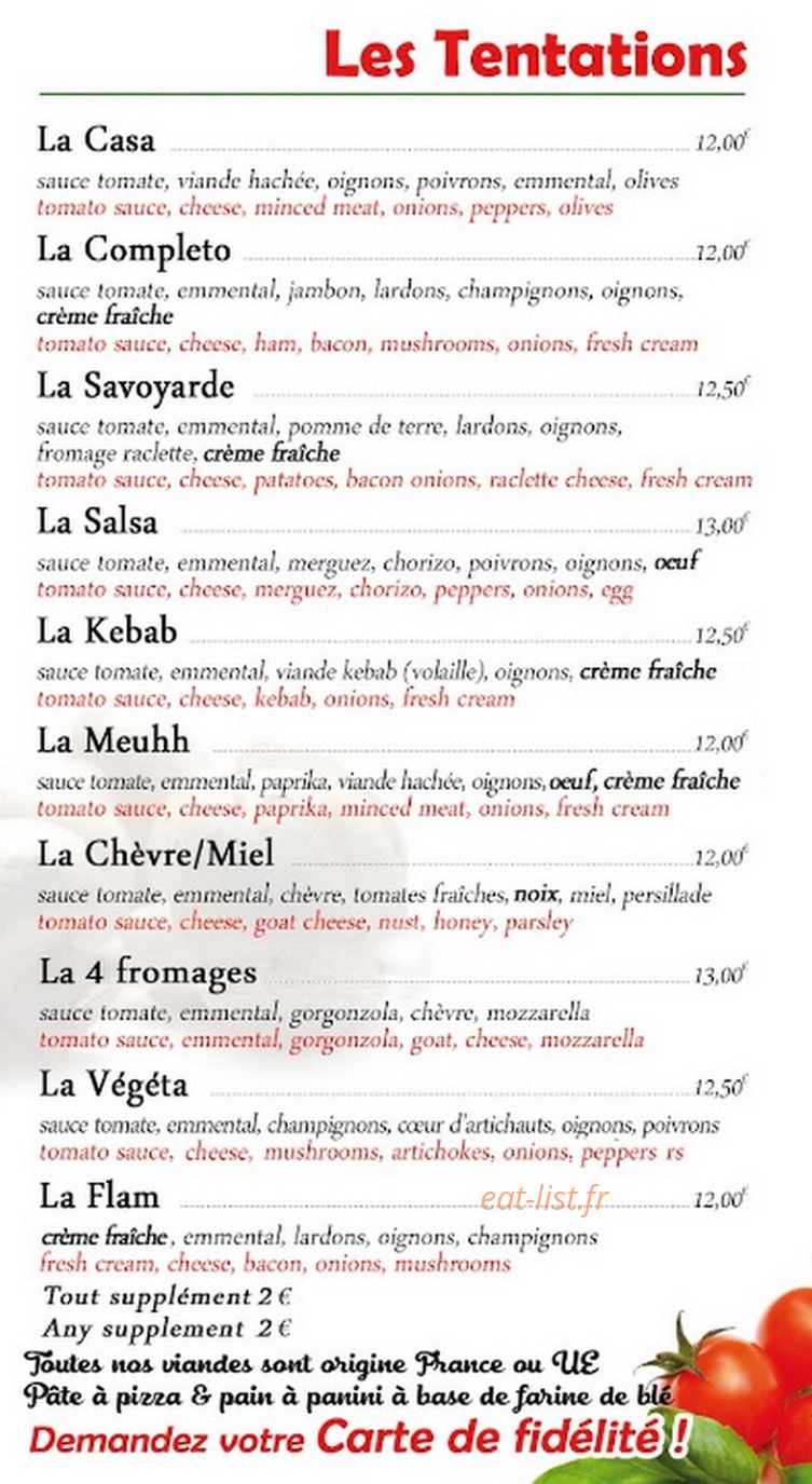La Casa Pizza — carte page 3