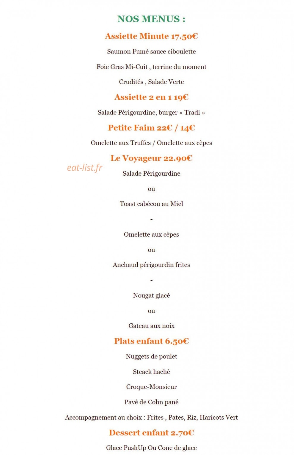 Le Bistrot — carte page 1