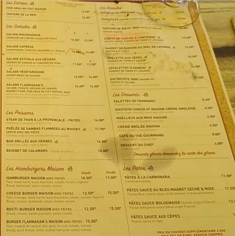 Le Flannagan's — carte page 1