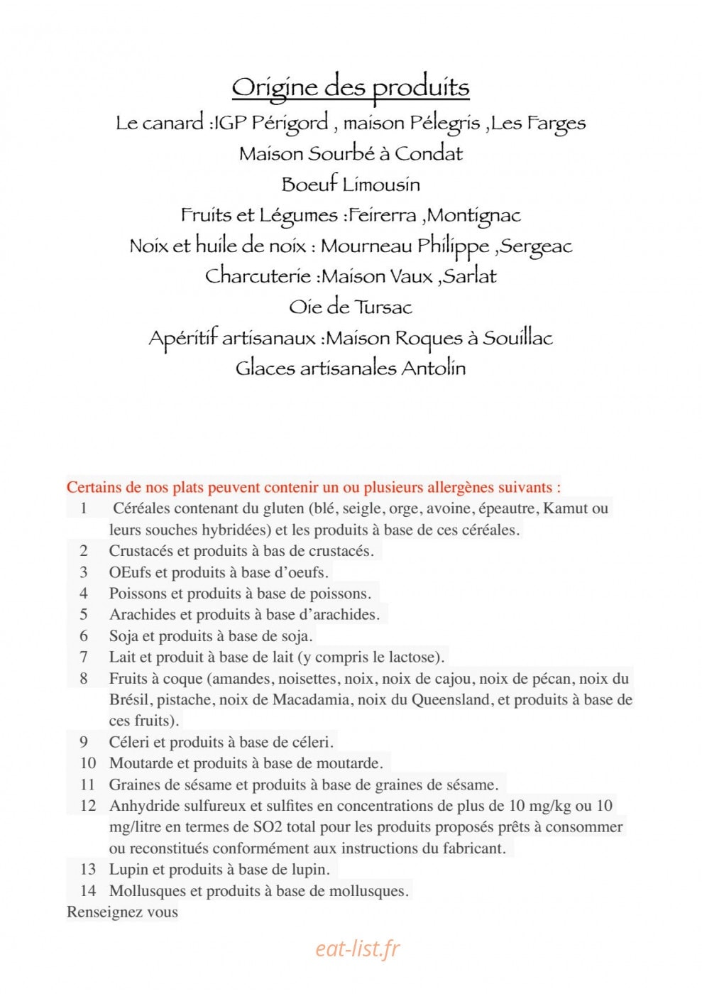 Restaurant de la Poste — carte page 6