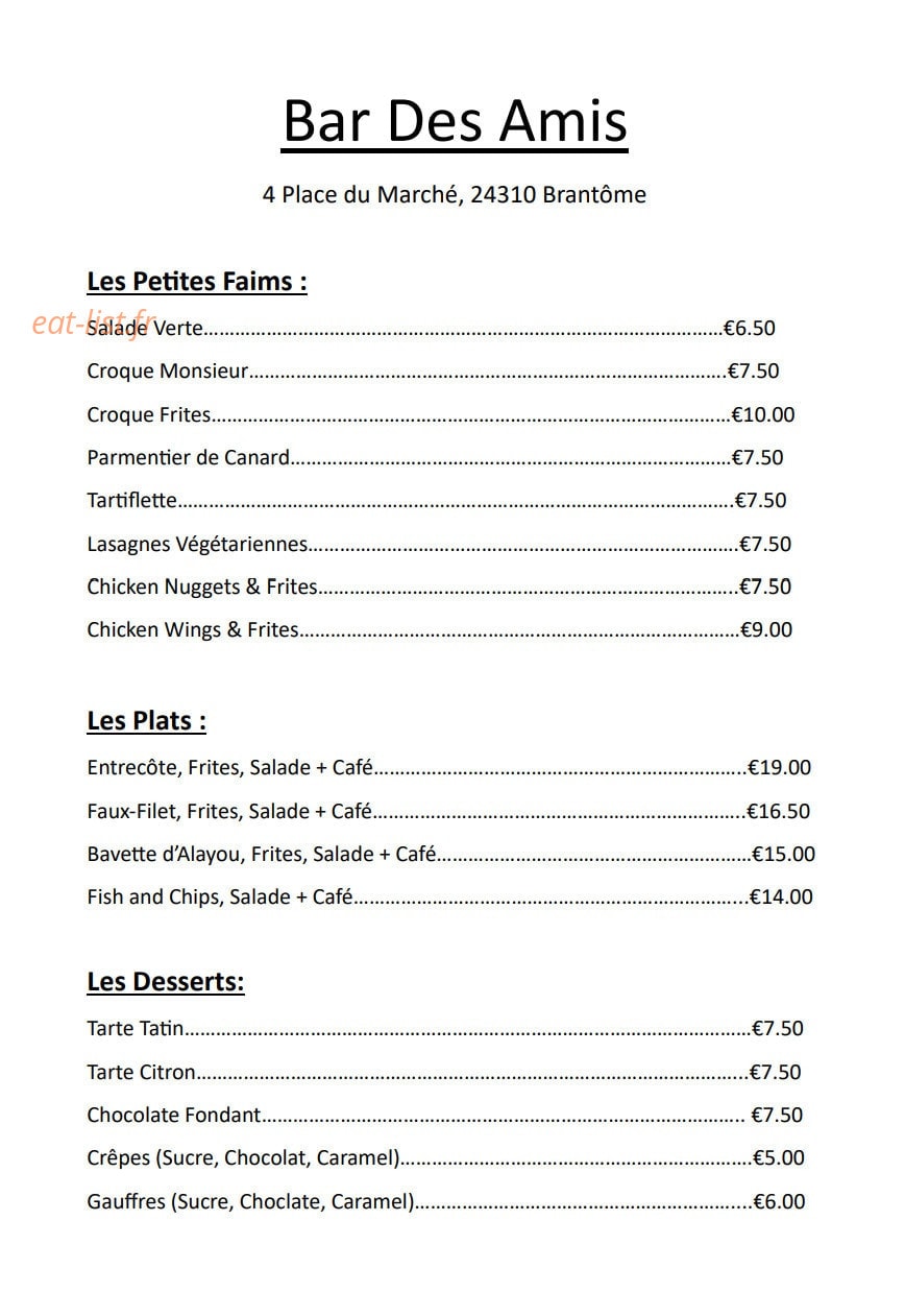 Bar Des Amis — carte page 1