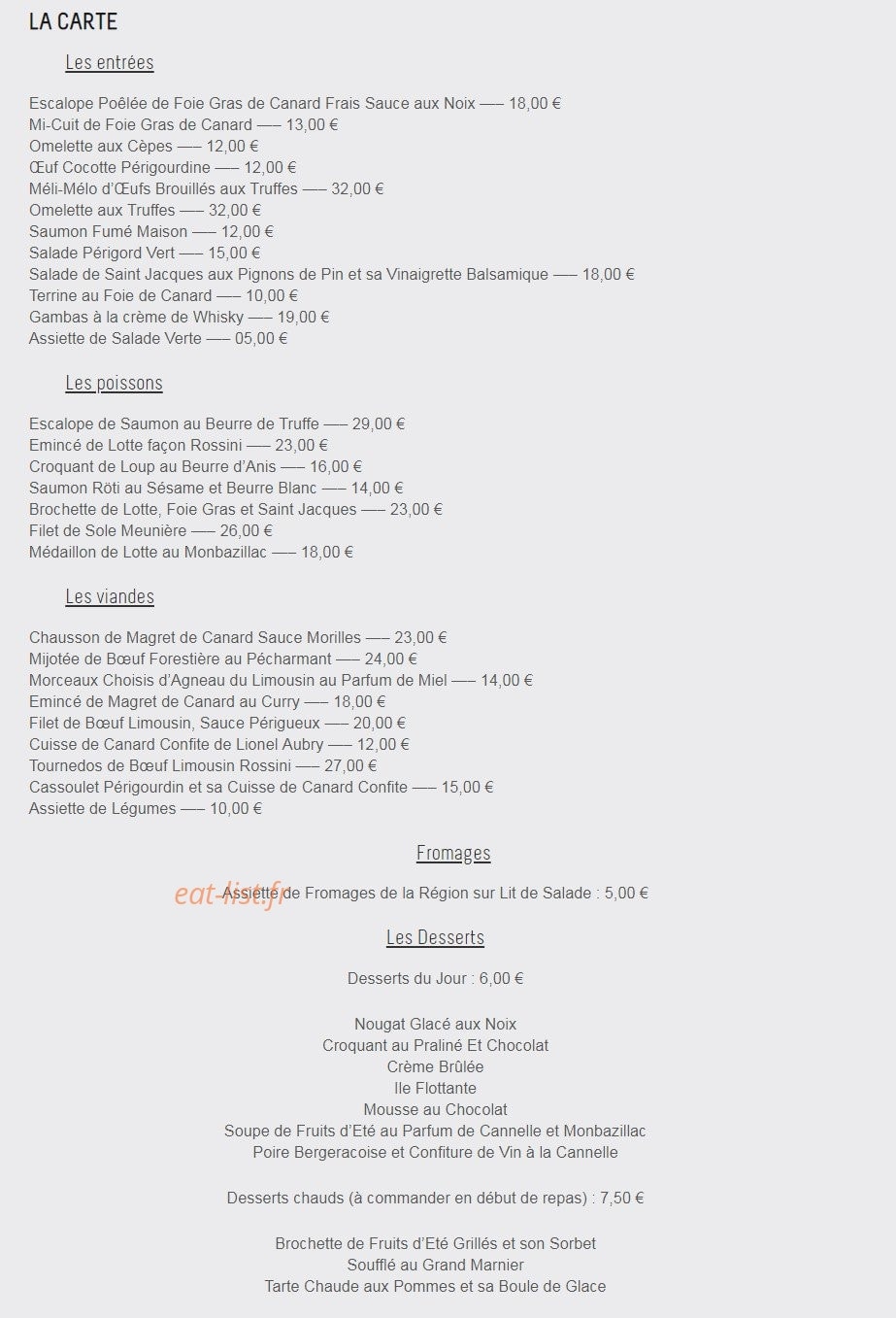 Hostellerie du Périgord Ver — carte page 2