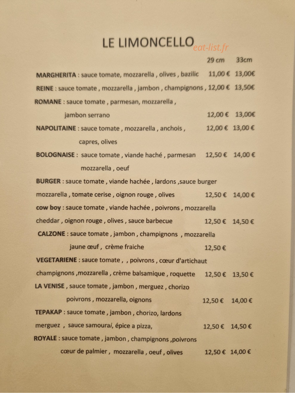 Le Limoncello — carte page 1