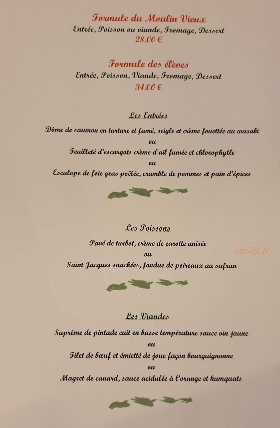 Le Moulin Vieux Restaurant d'application — carte page 1
