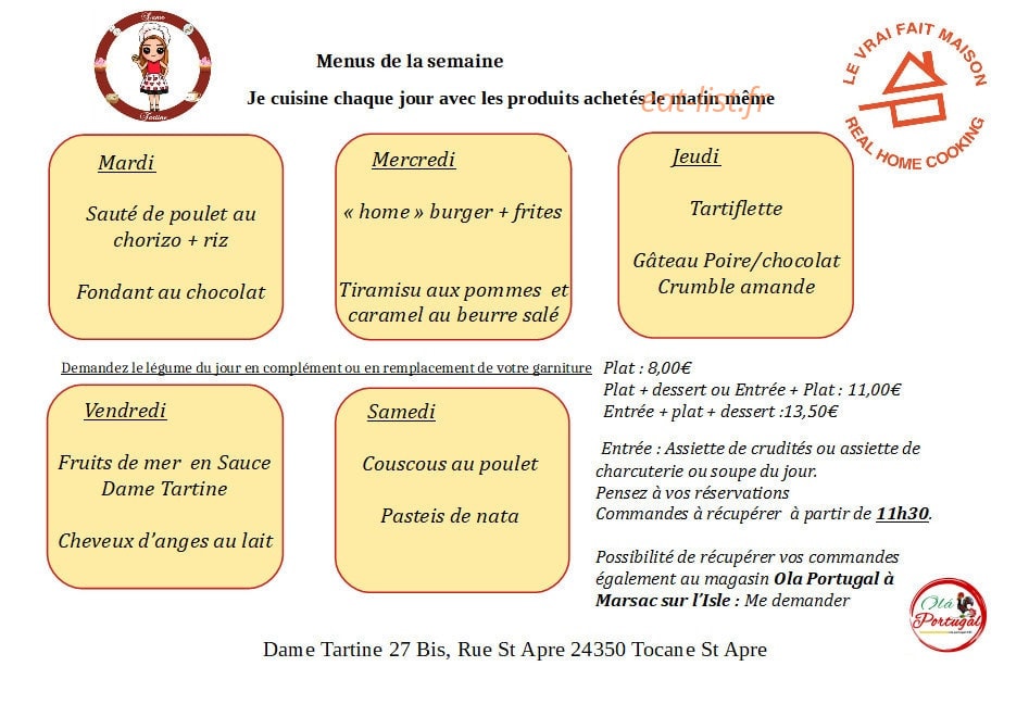 Dame Tartine — carte page 1