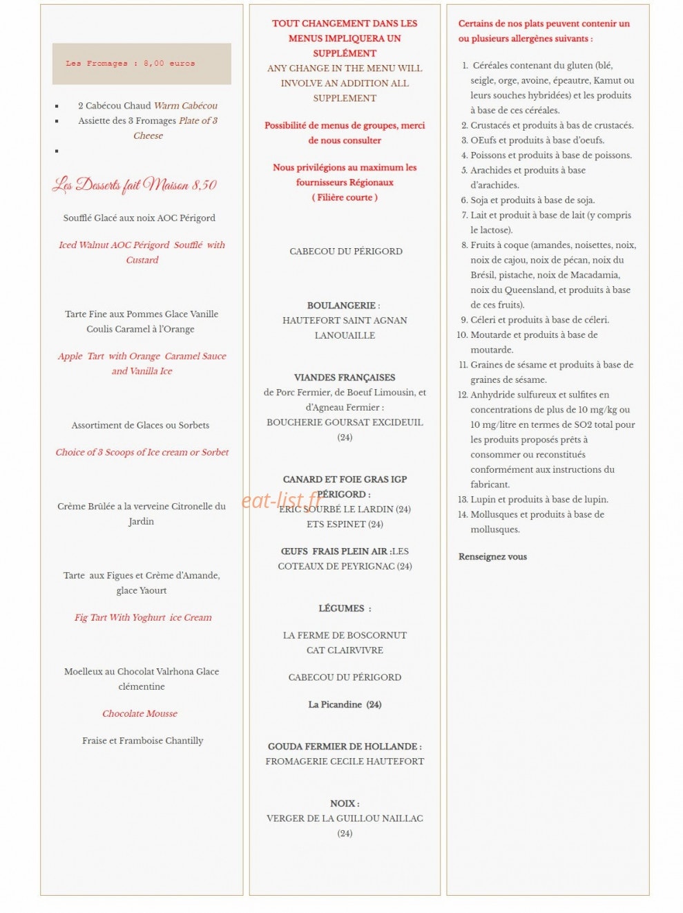 Auberge du Parc — carte page 5