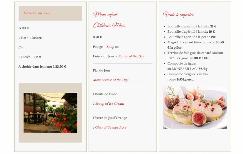 Auberge du Parc — carte page 2