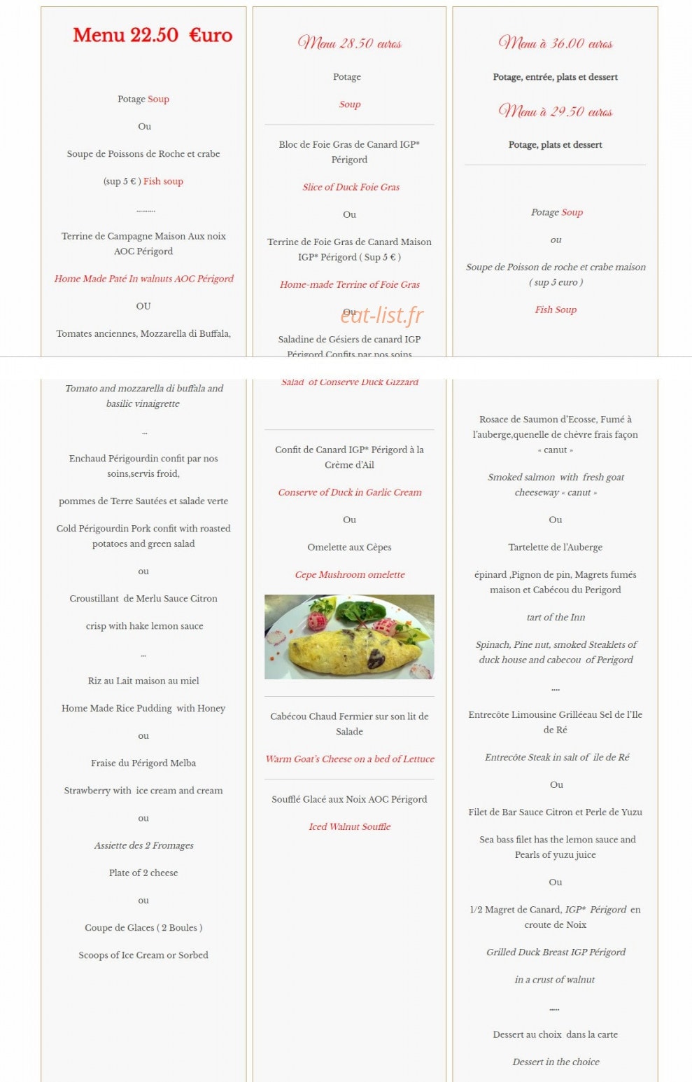 Auberge du Parc — carte page 1