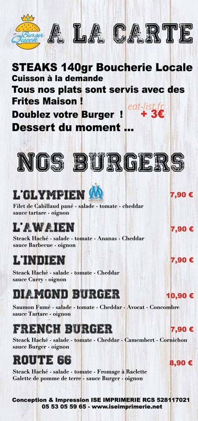 Burger Queen — carte page 2