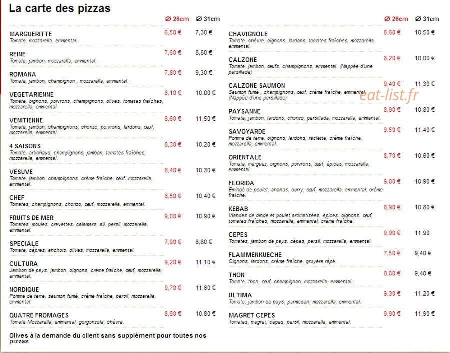 Cultura Pizza — carte page 1