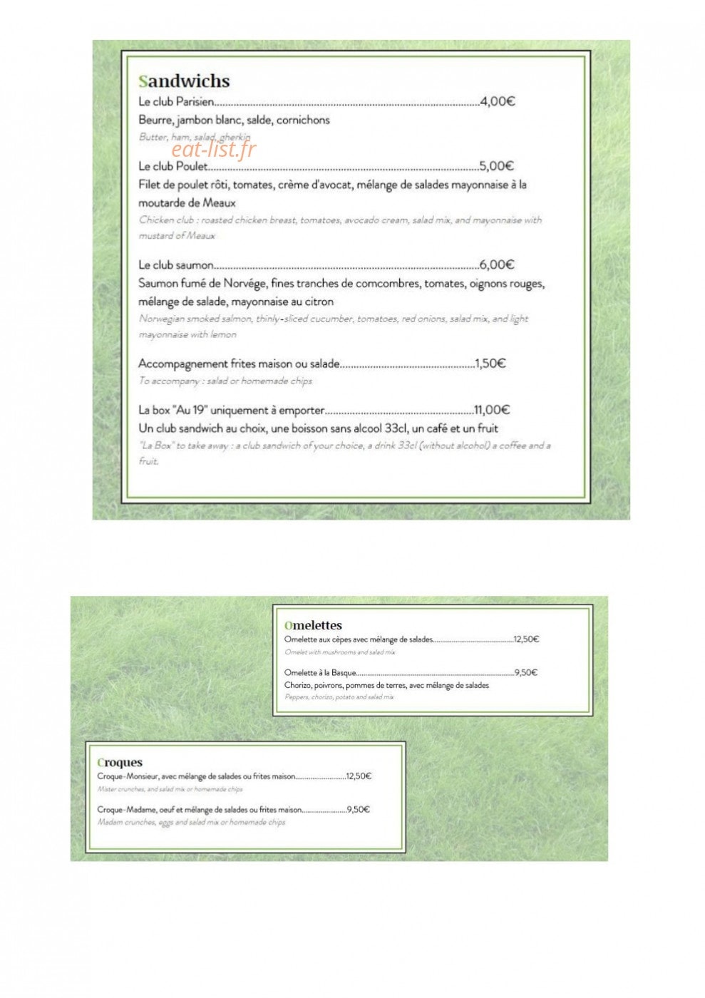 Restaurant 19 — carte page 3