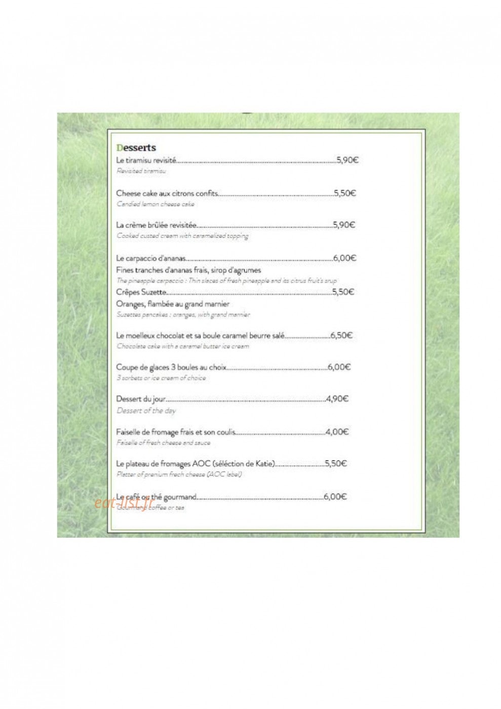 Restaurant 19 — carte page 4