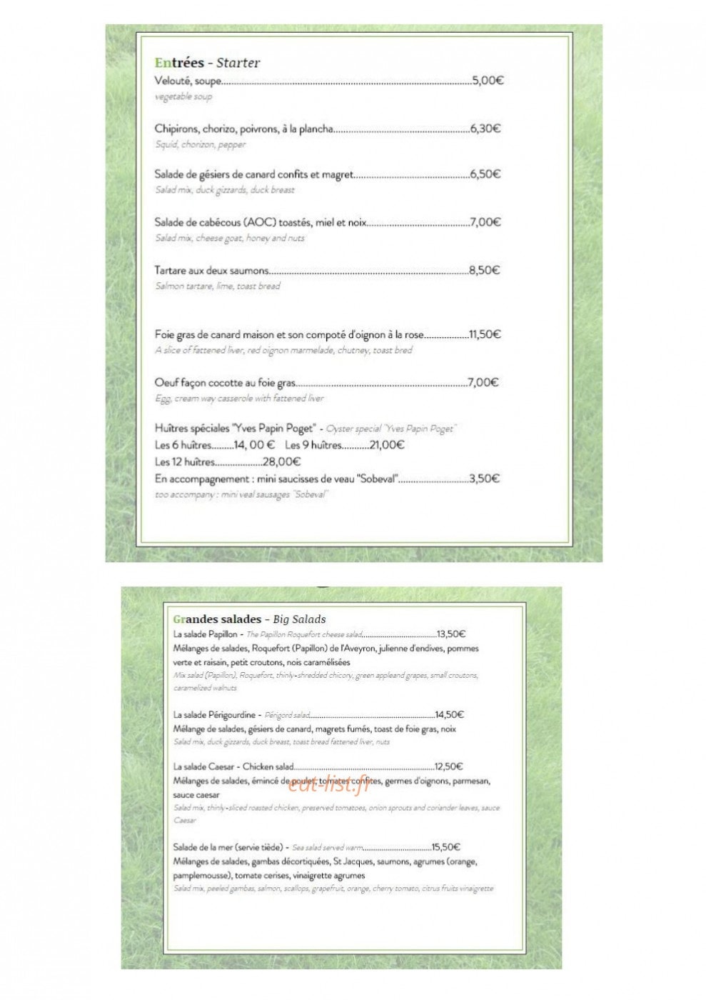 Restaurant 19 — carte page 1