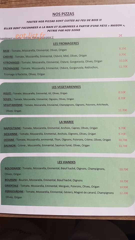 La Braise — carte page 1