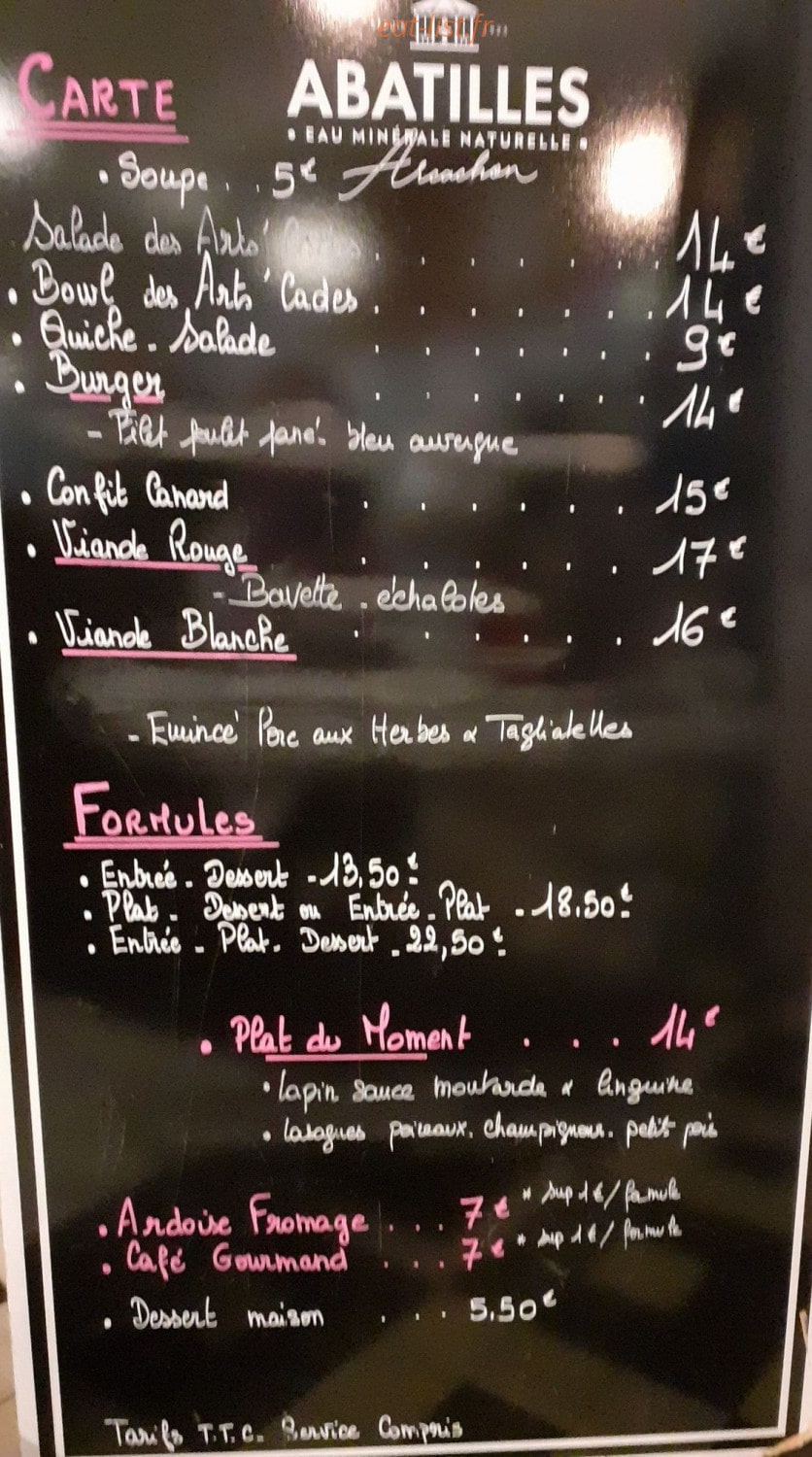 Café Les Arts'Cades — carte page 1