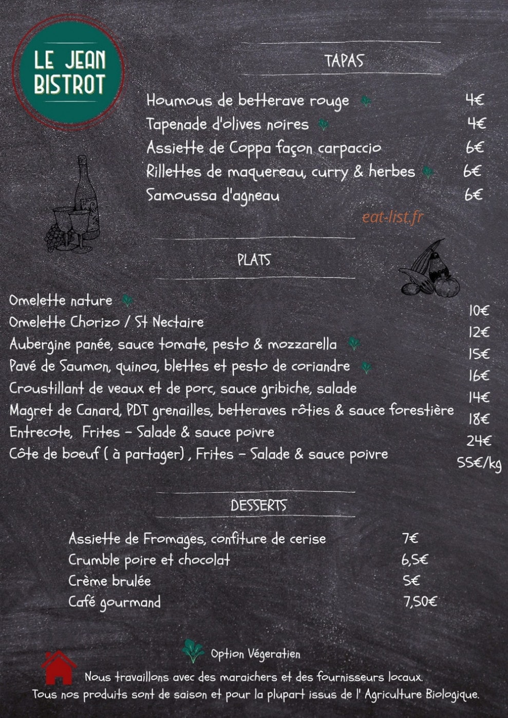 Le Jean Bistrot — carte page 1