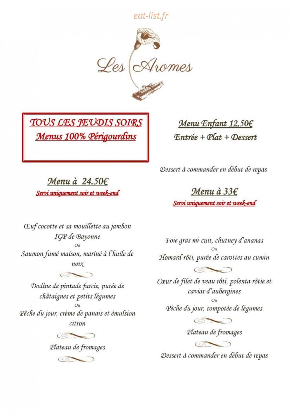Les Aromes — carte page 1