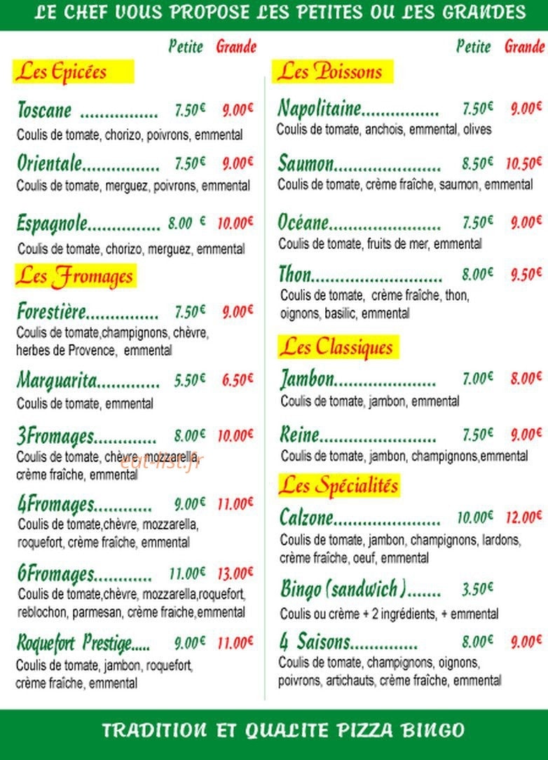 Pizza Bingo — carte page 2