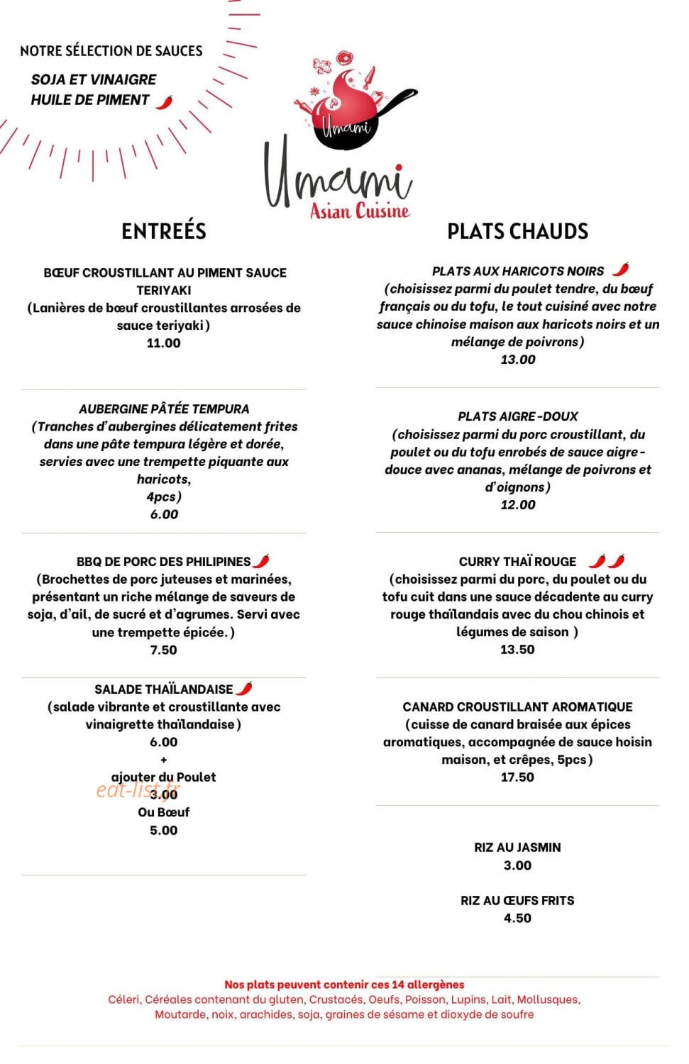 Umami — carte page 1