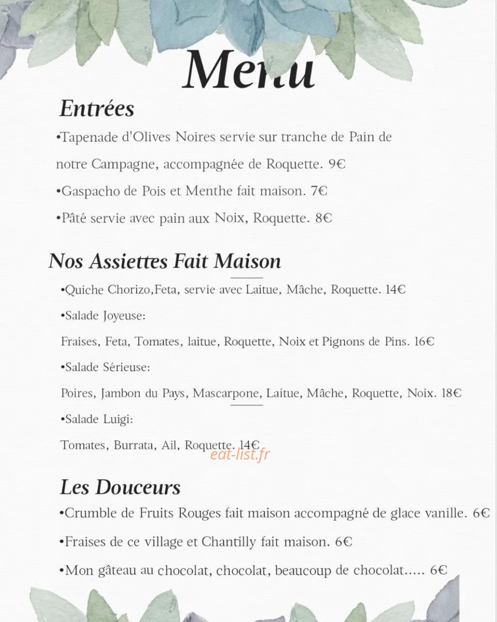 Rivers Bistro — carte page 1