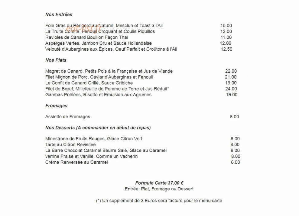 Le Bistrot de la Place — carte page 1