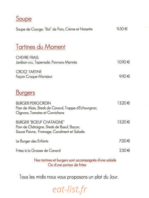 Les Tartines etc — carte page 2