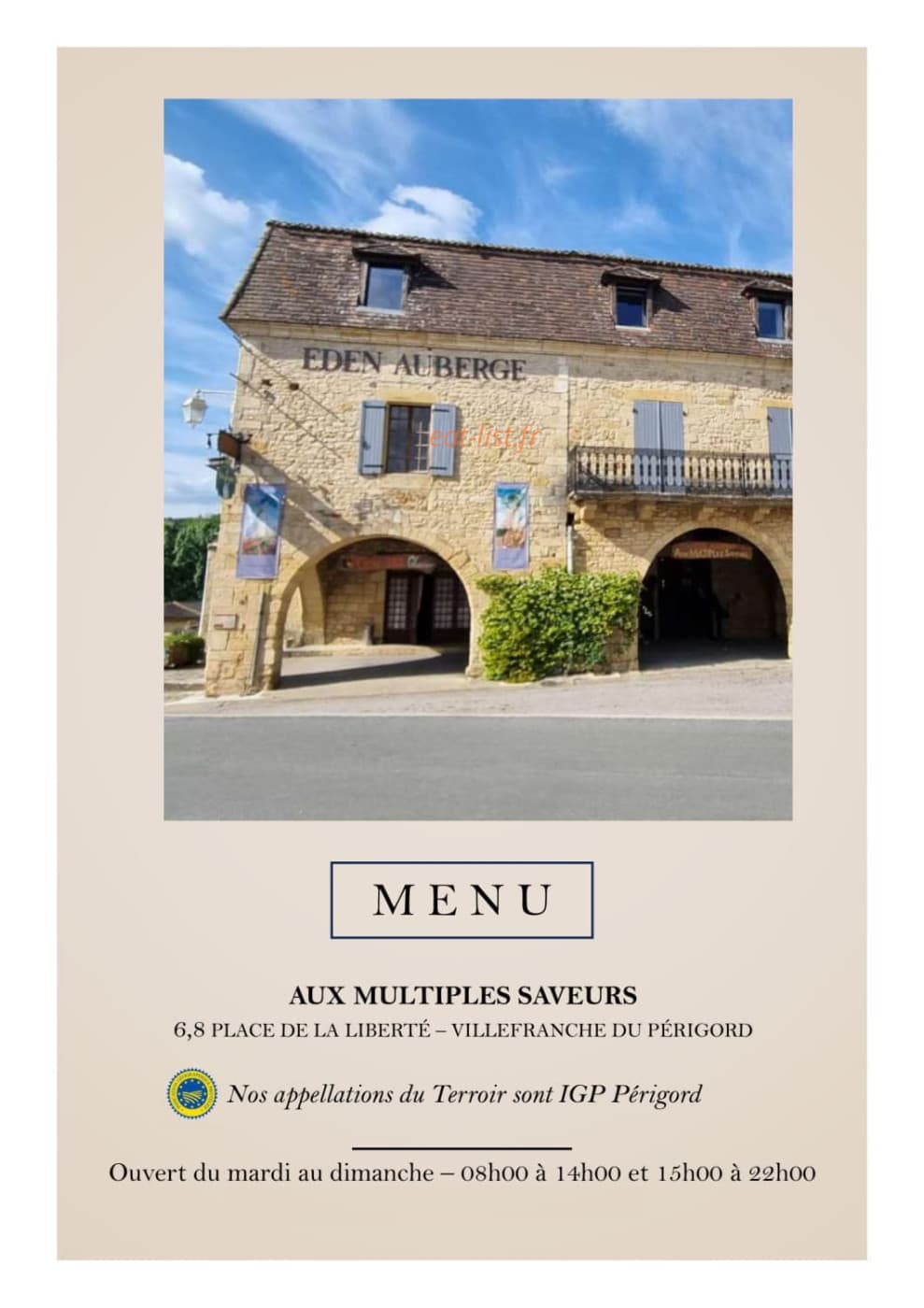 Aux Multiples Saveurs — carte page 1